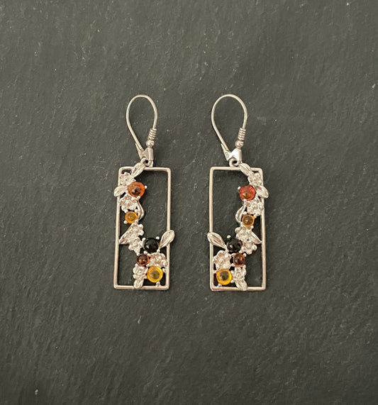 Tri-Colour and Silver Flower Drop Earrings image 0