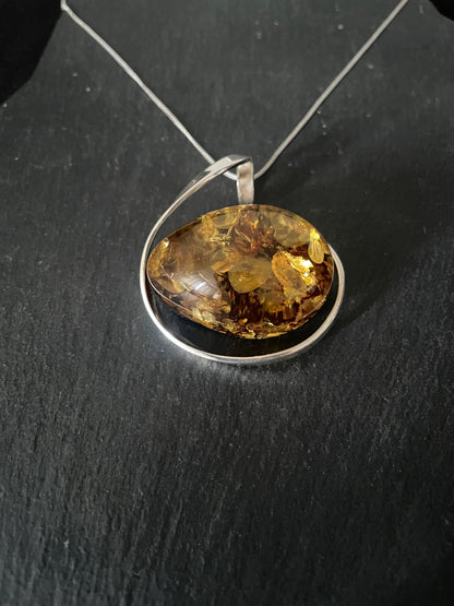 Amber Pendant with Handmade Silver Pendant image 1