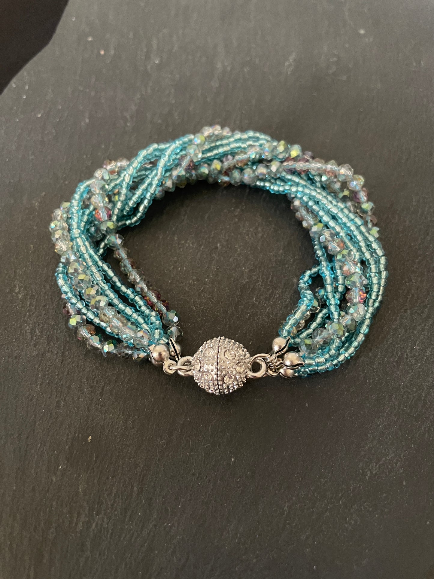 Blue Multi Row Coloured Round Bead Bracelet image 2