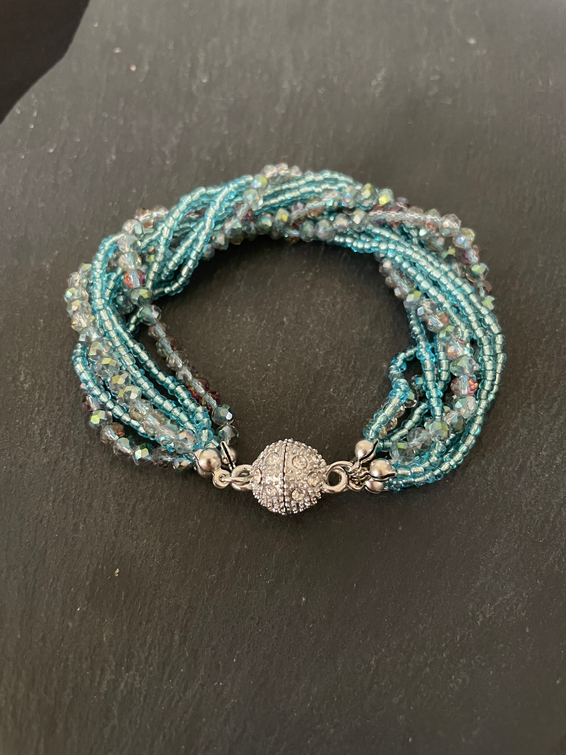 Blue Multi Row Coloured Round Bead Bracelet image 2