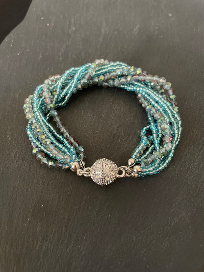 Blue Multi Row Coloured Round Bead Bracelet image 2