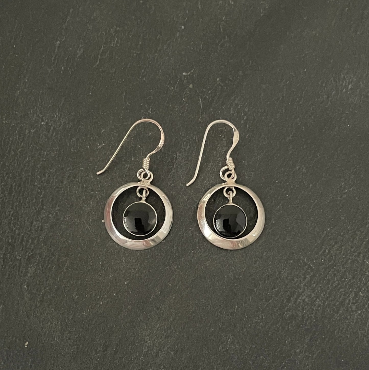 Round Black Onyx Earrings image 0