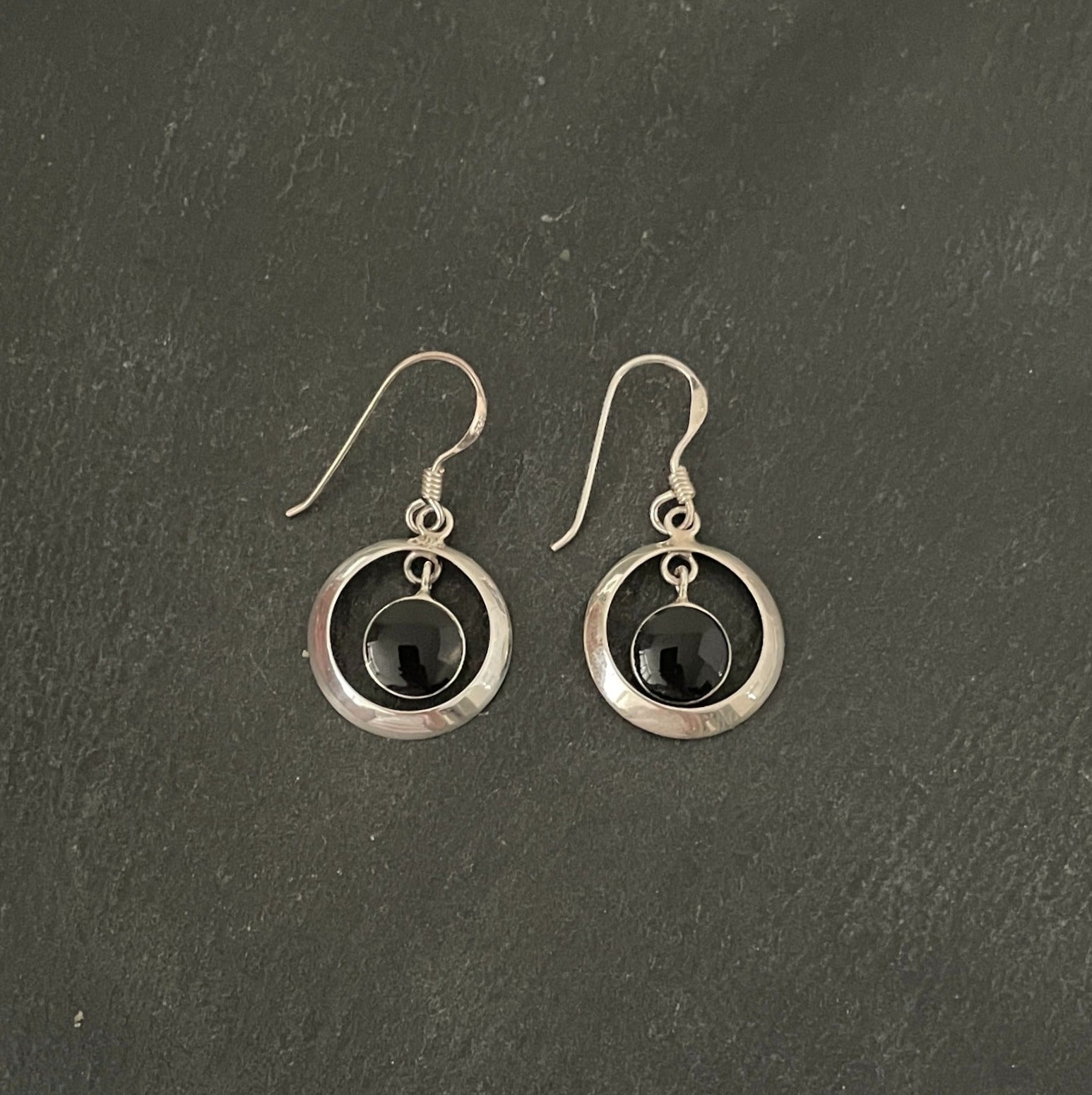 Round Black Onyx Earrings image 0