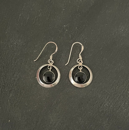 Round Black Onyx Earrings image 0