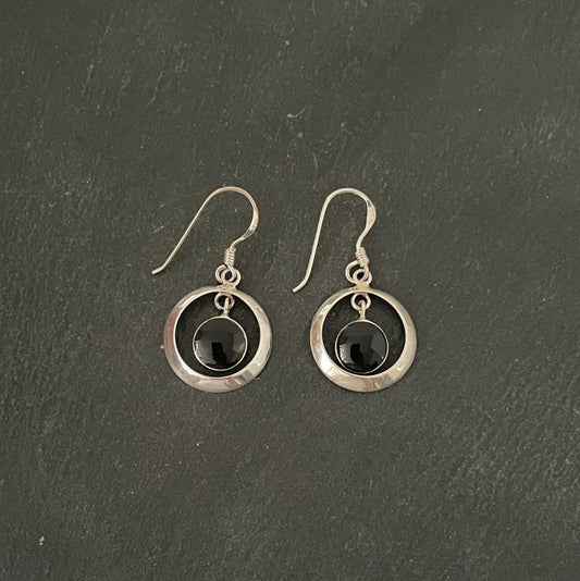 Round Black Onyx Earrings image 0