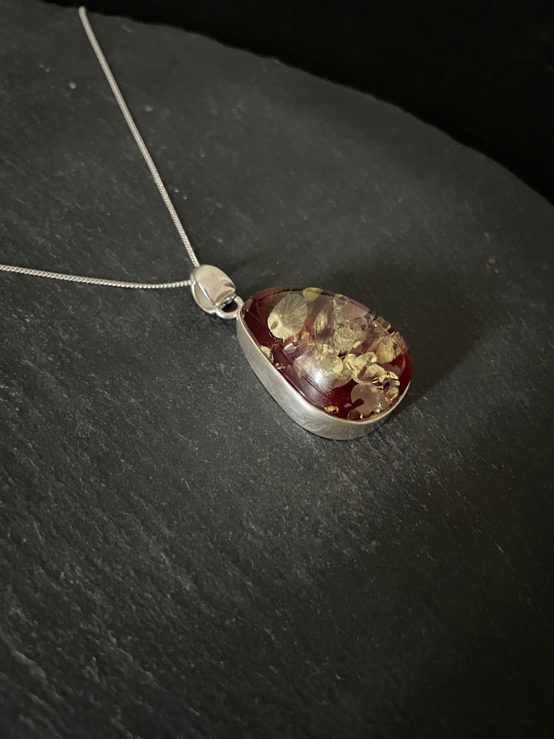 Red Amber and Silver Pendant image 1