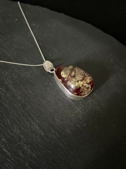 Red Amber and Silver Pendant image 1