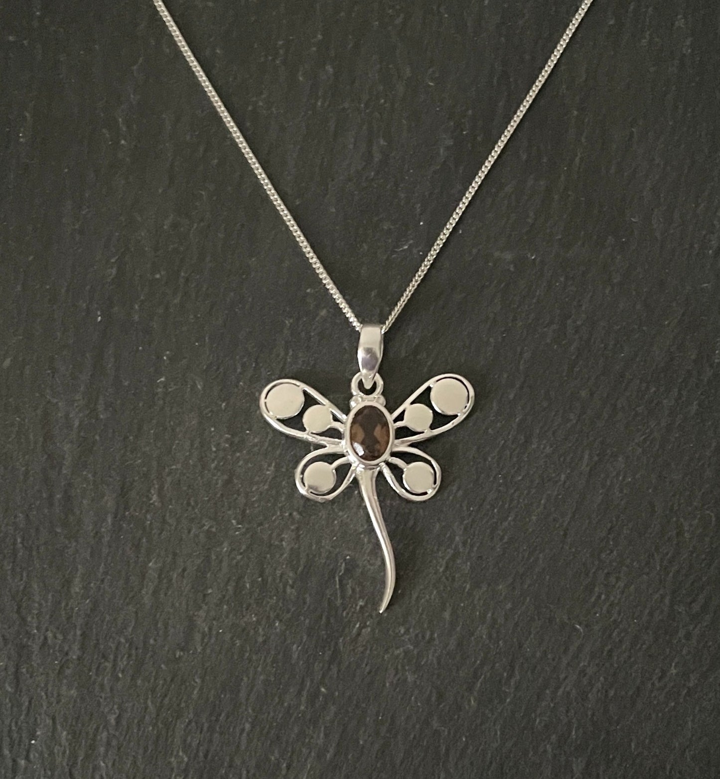 Smokey Quartz and Silver Dragonfly Pendant image 0