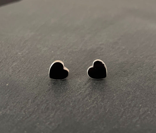 Black Onyx Heart Stud Earrings image 0