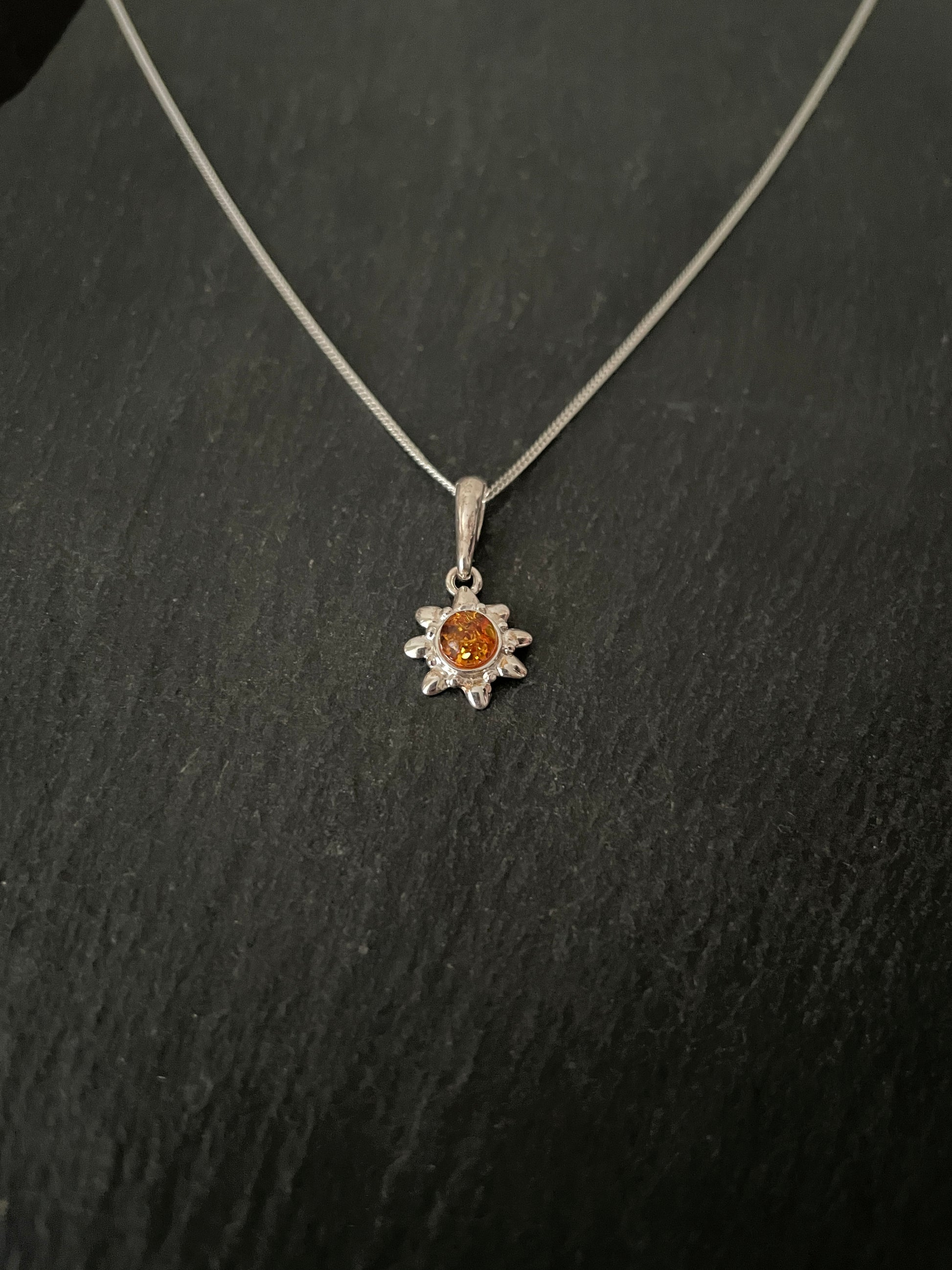 Amber and Silver Flower Pendant image 1