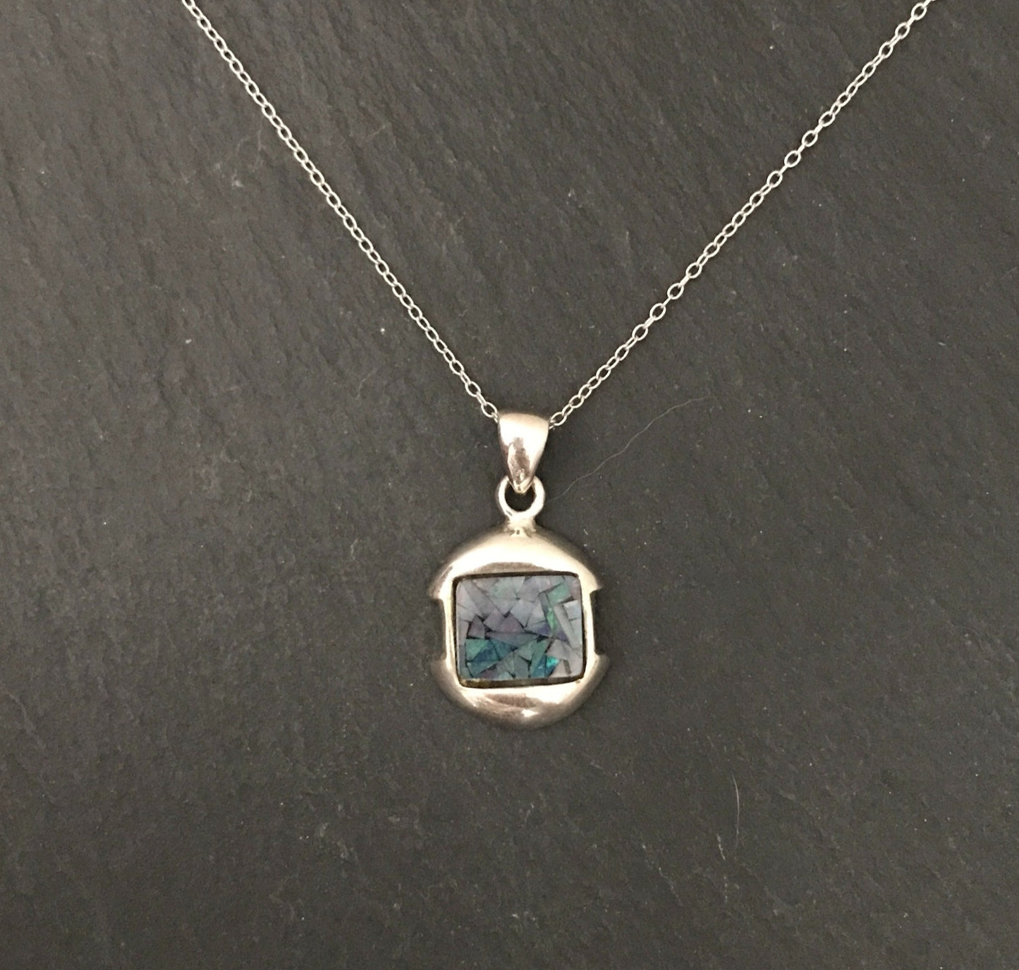 Mosaic Opal and Silver Rectangle Pendant image 0