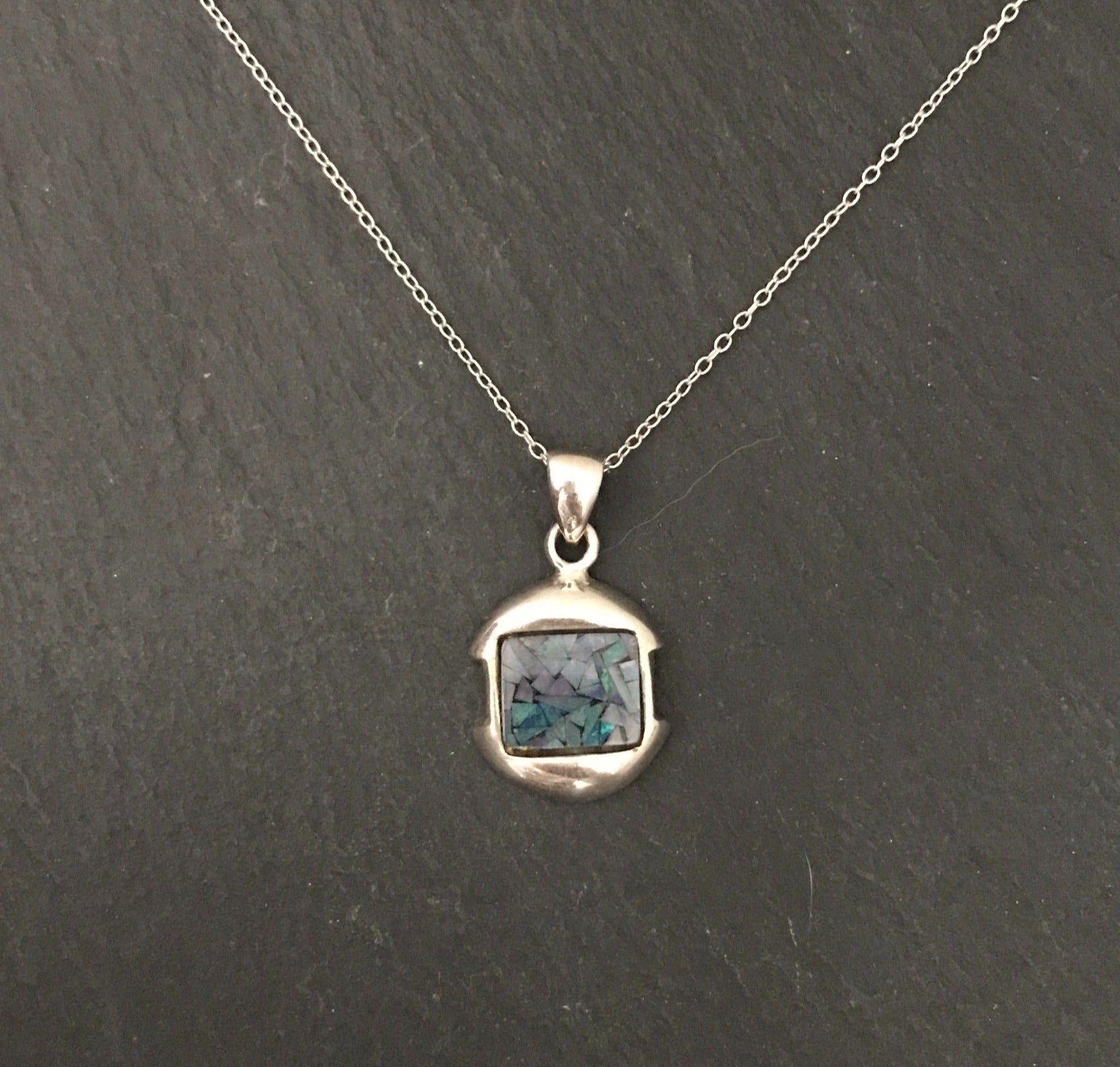Mosaic Opal and Silver Rectangle Pendant image 0