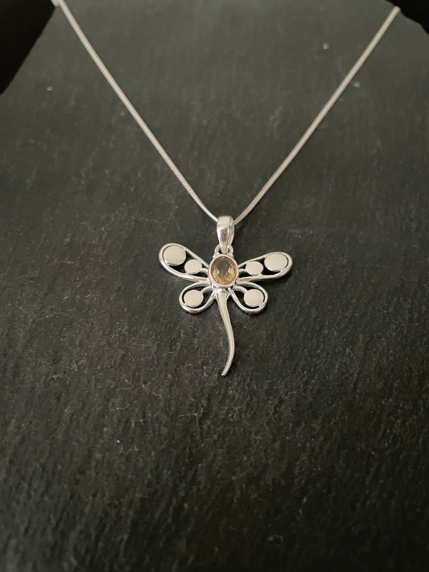 Citrine and Silver Dragonfly Pendant image 1