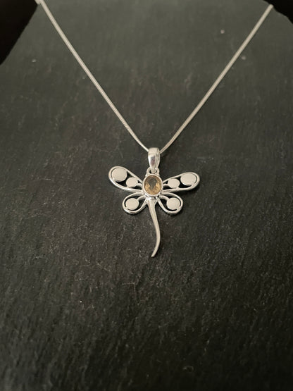 Citrine and Silver Dragonfly Pendant image 1