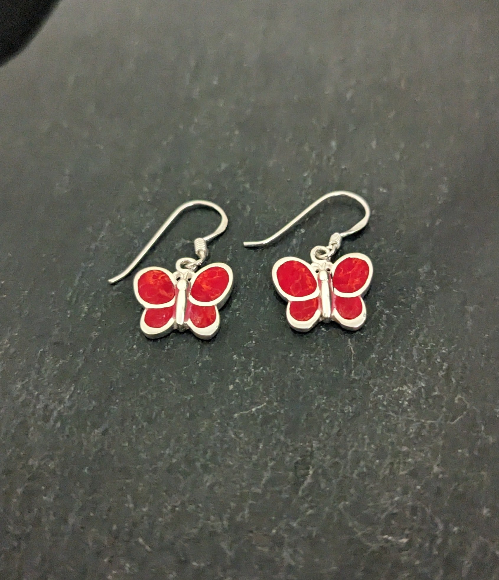 Butterfly Coral and Silver Earrings image 1