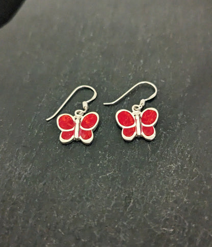 Butterfly Coral and Silver Earrings image 1