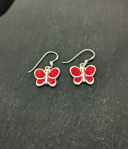 Butterfly Coral and Silver Earrings image 1