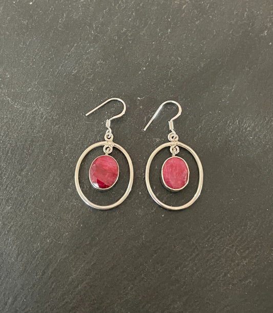 Oval Ruby and Silver Drop Earrings image 0