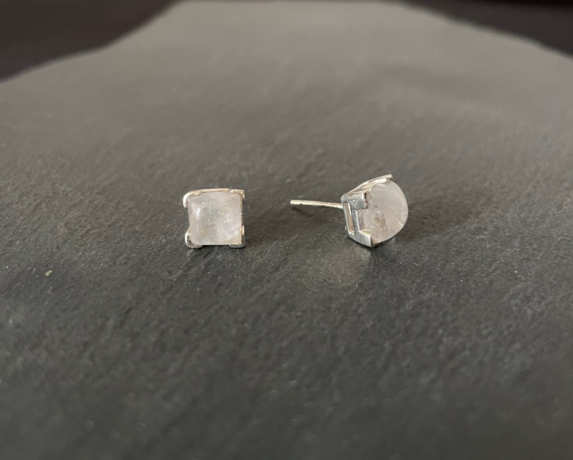Moonstone and Silver Square Stud Earrings image 1