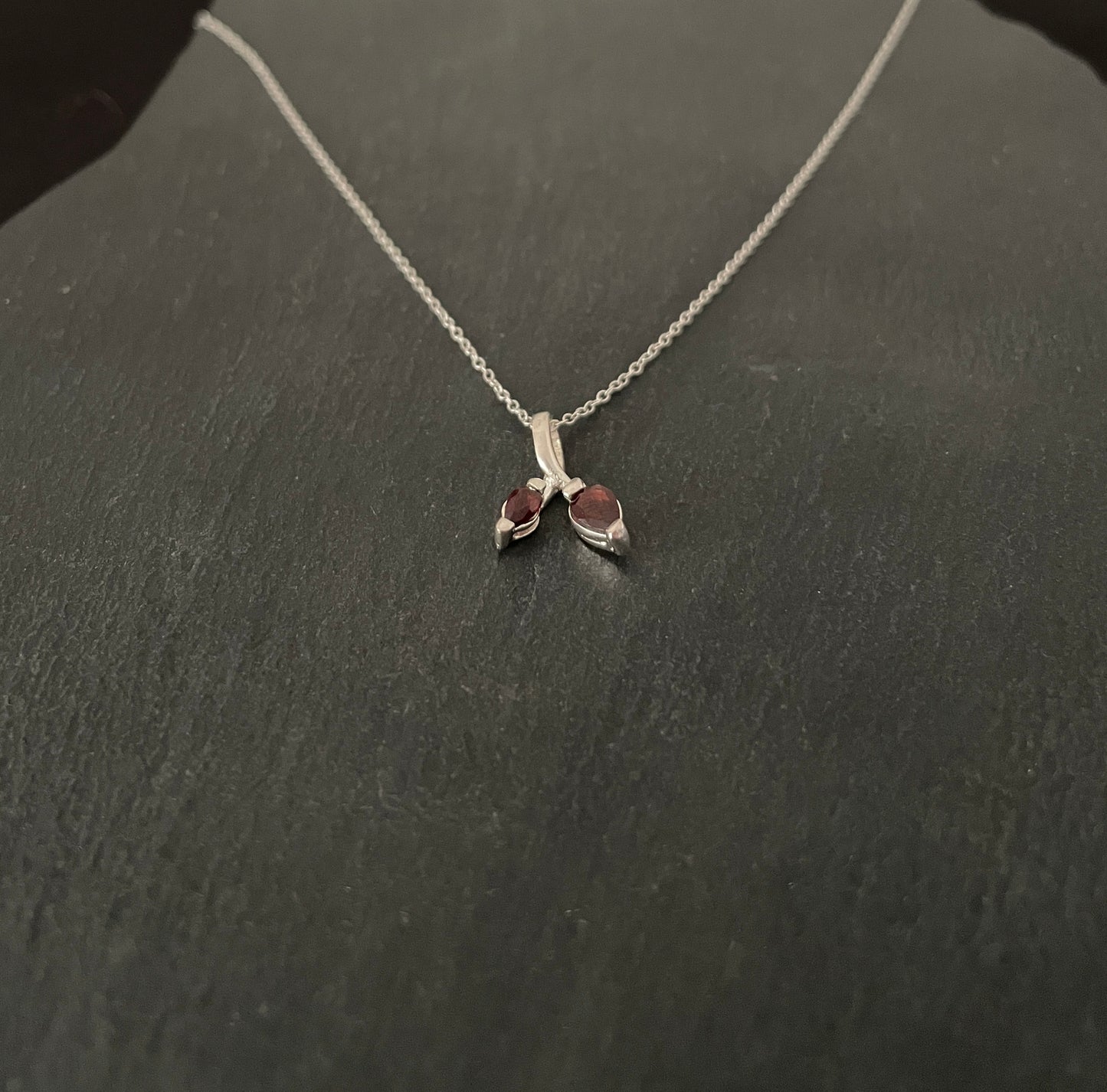 Two Stone Garnet and Silver Pendant image 1
