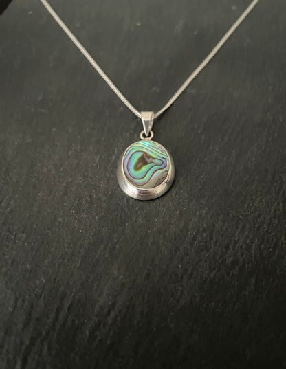 Paua Shell and Silver Oval Pendant image 1
