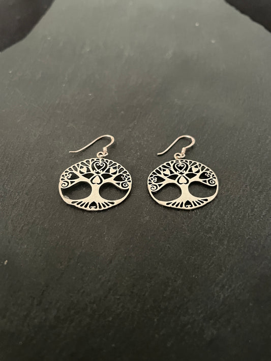 Oval Silver Tree Earrings image 1