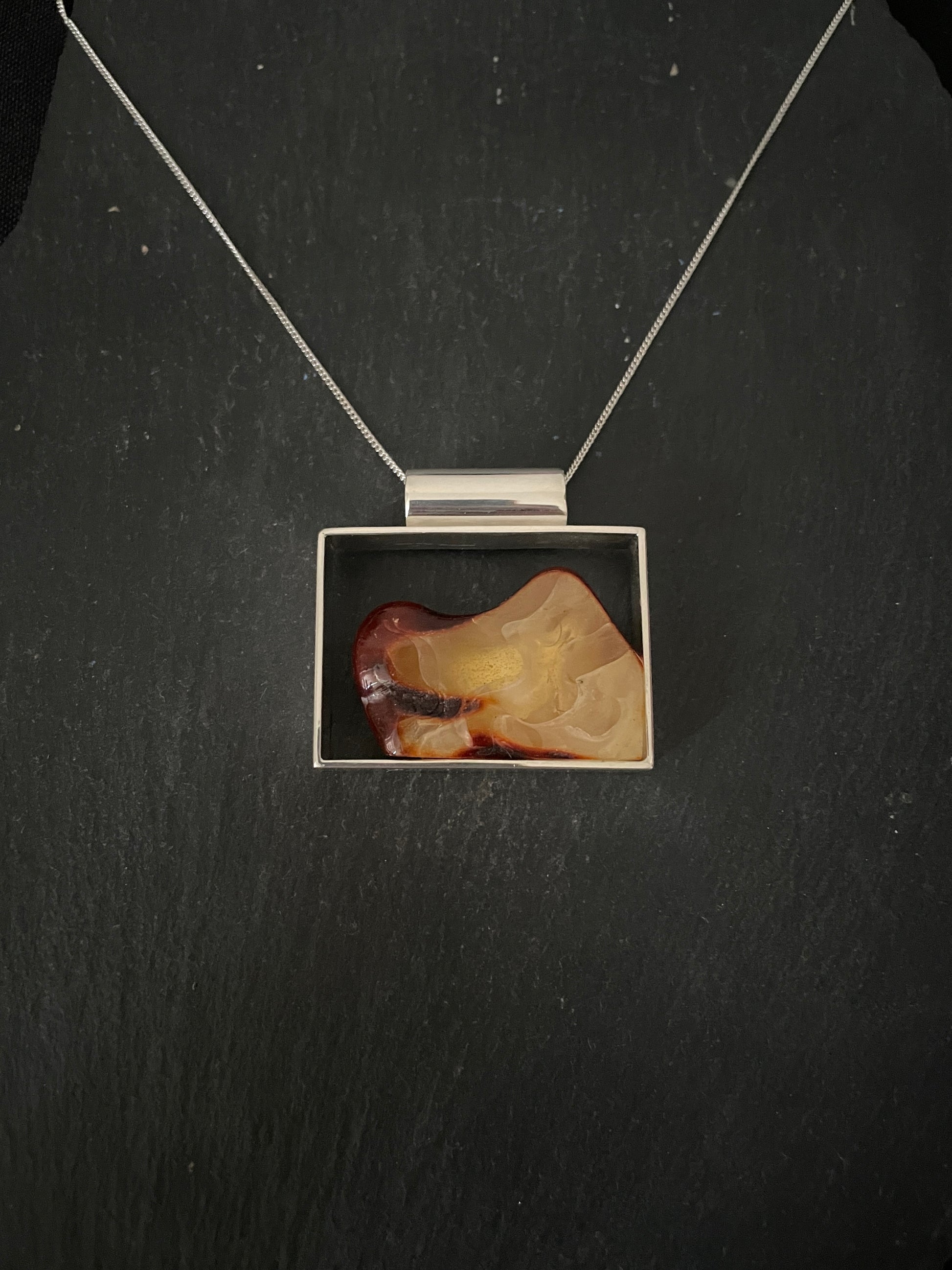 Amber Pendant and Silver Rectangle Pendant image 0