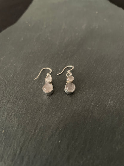 Two Stone Rose Quartz Round Drop Earrings image 1
