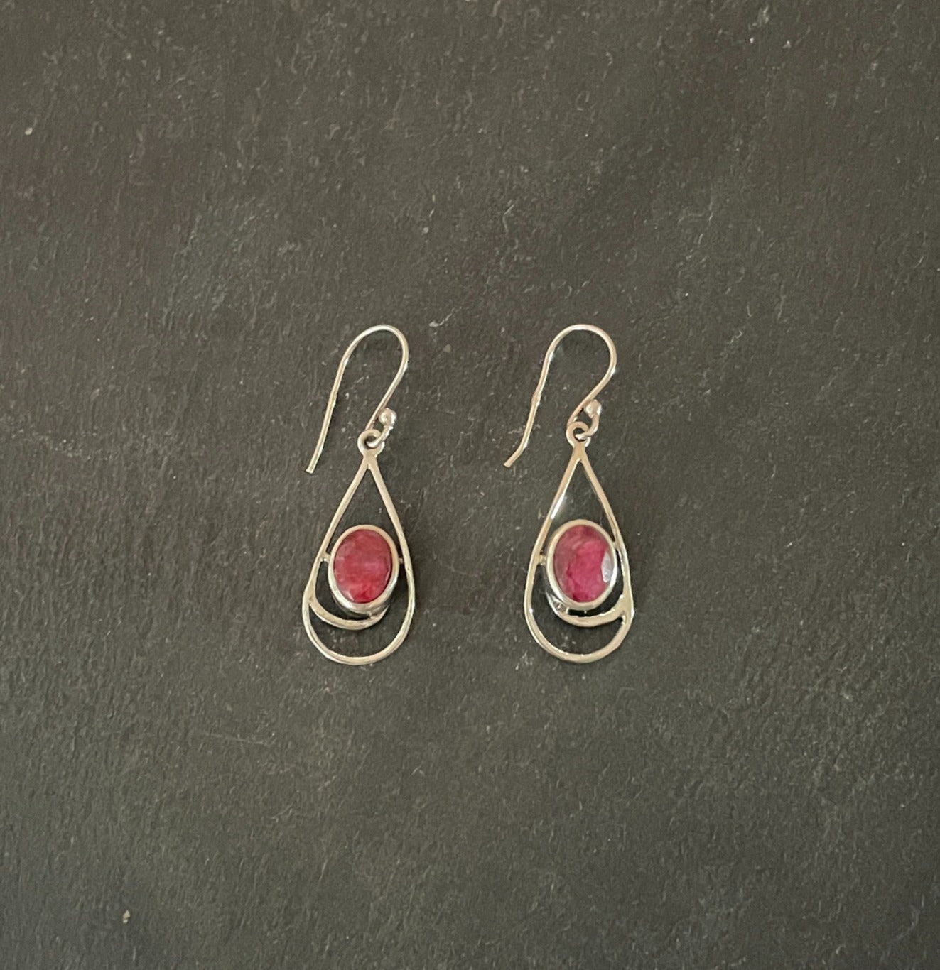 Ruby and Silver Oval Earrings image 0