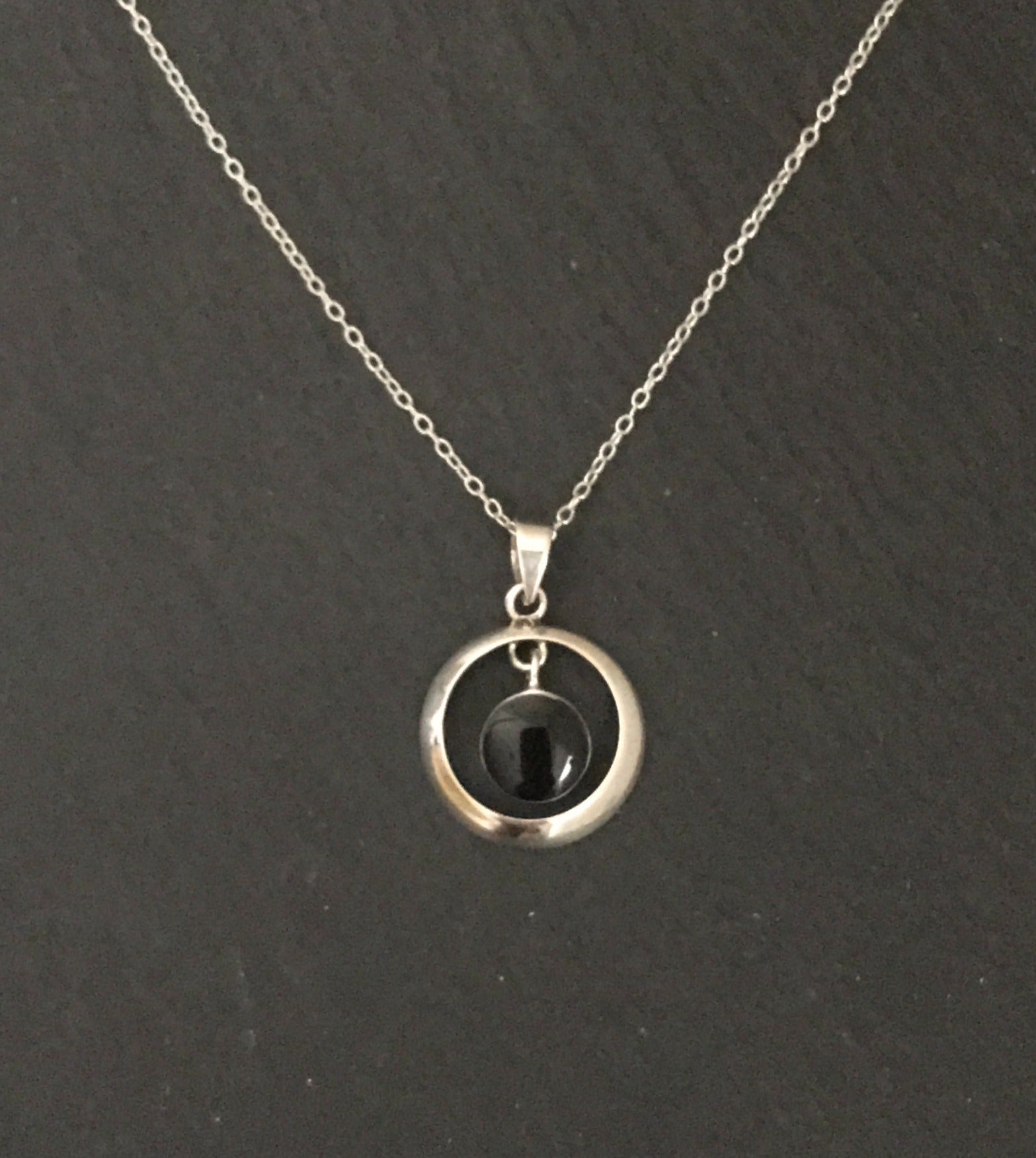 Black Onyx and Silver Round Pendant image 0