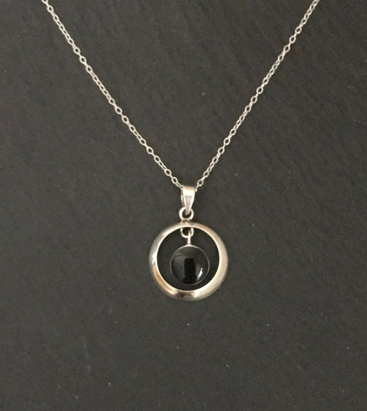 Black Onyx and Silver Round Pendant image 0