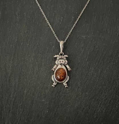 Amber and Silver Cow Pendant image 0