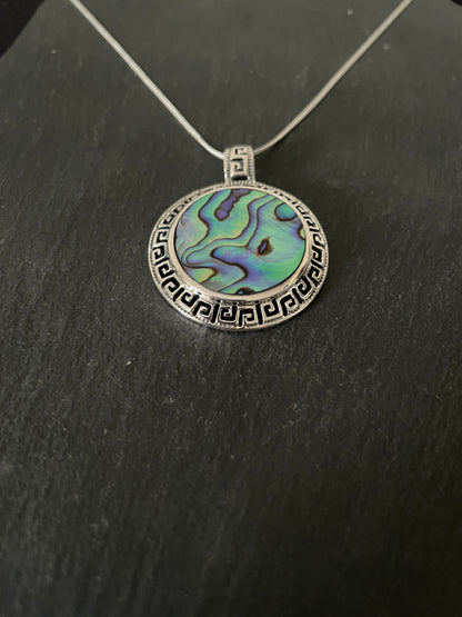 Paua Shell and Silver Round Pendant image 2