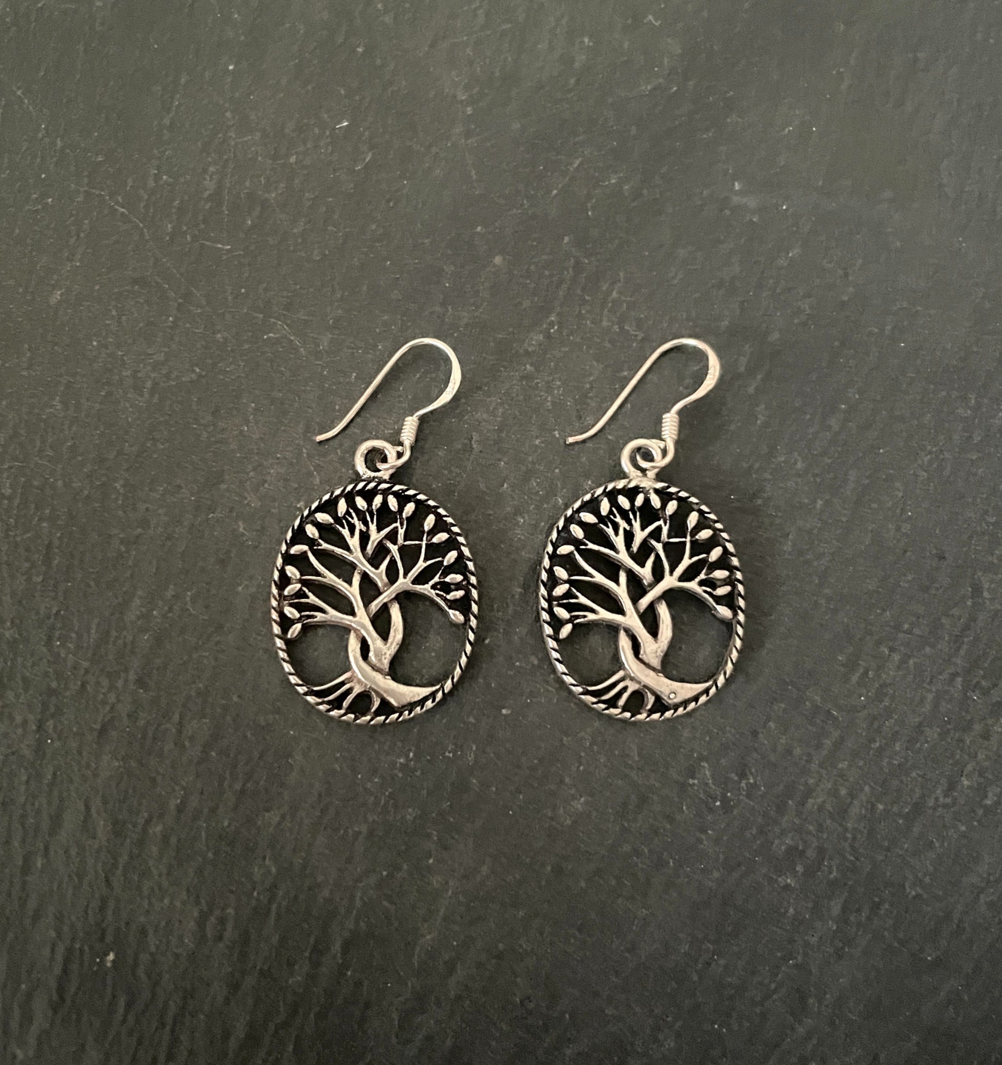 Oval Silver Tree Earrings image 0