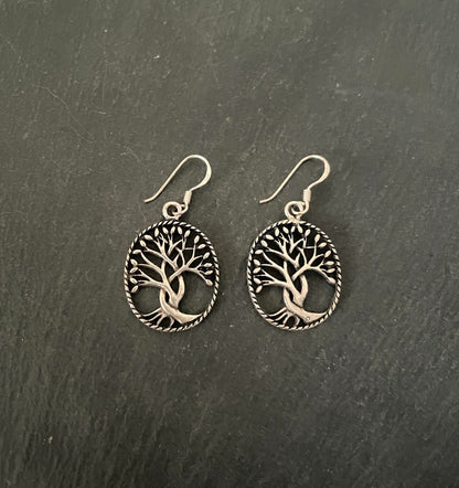 Oval Silver Tree Earrings image 0