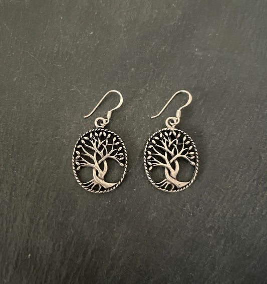 Oval Silver Tree Earrings image 0