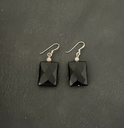 Rectangle Black Onyx Drop Earrings image 0