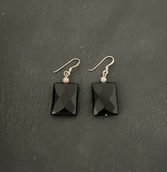 Rectangle Black Onyx Drop Earrings image 0