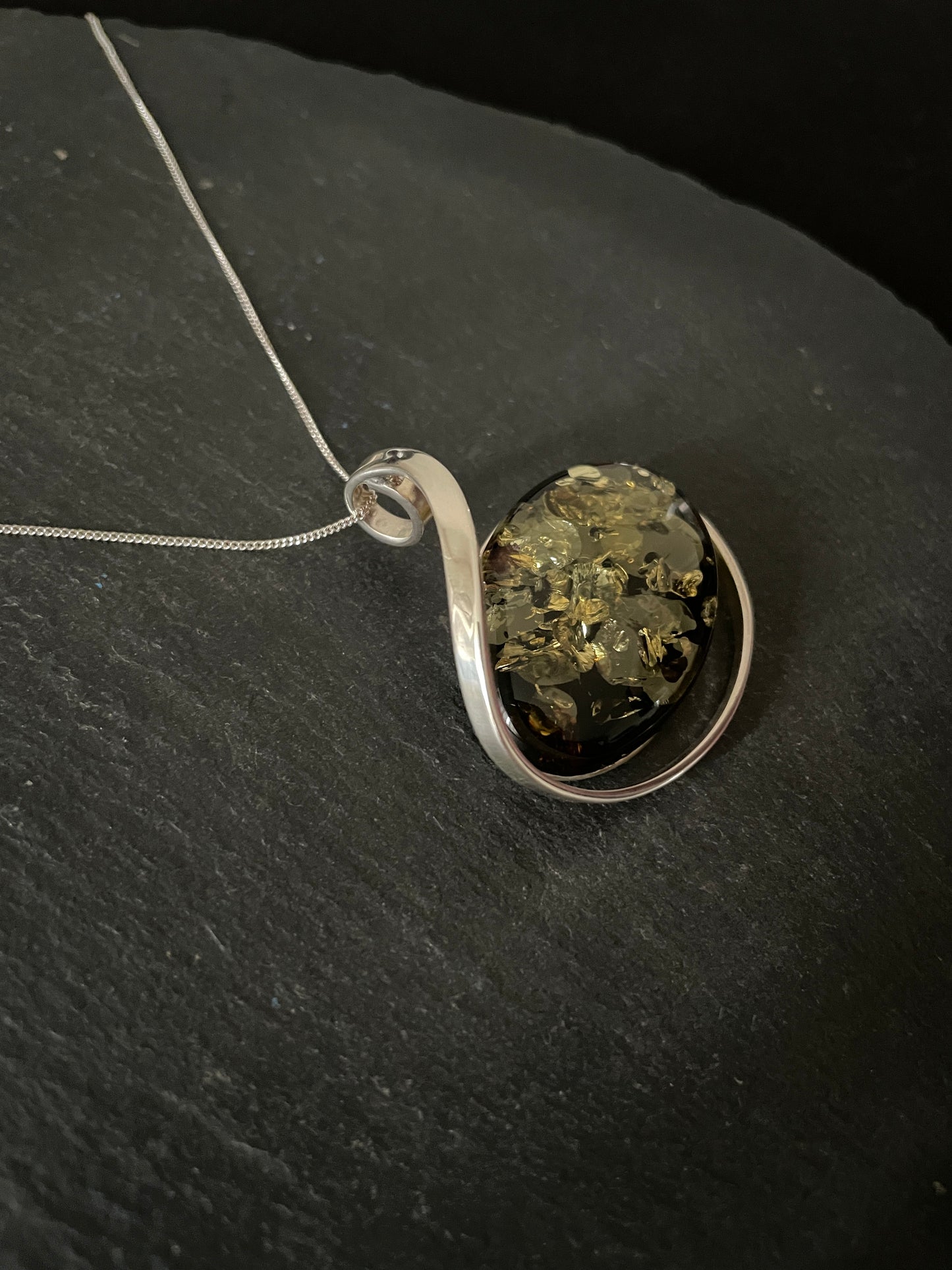 Amber Pendant with Handmade Silver Pendant image 2