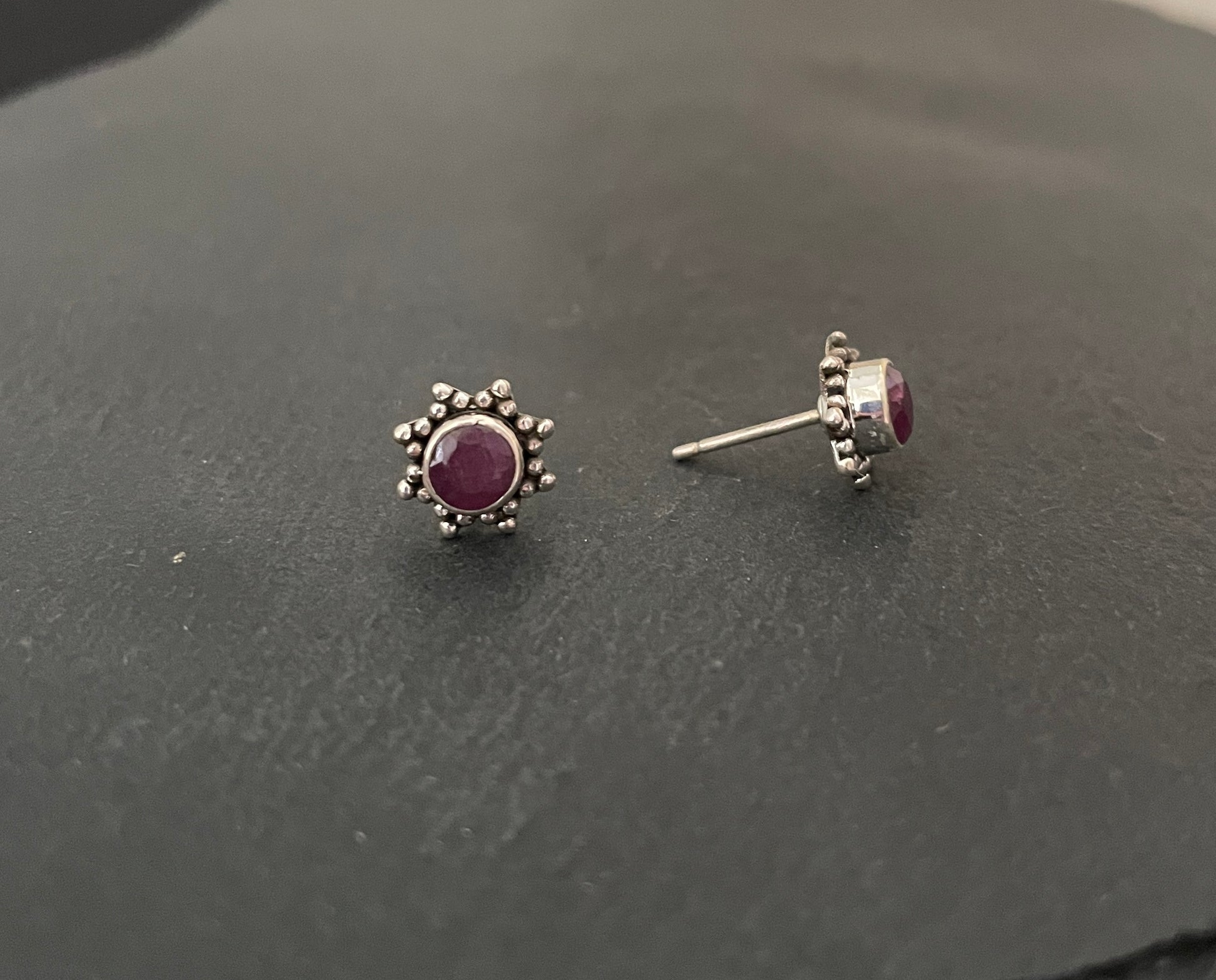 Round Ruby and Silver Studs image 1