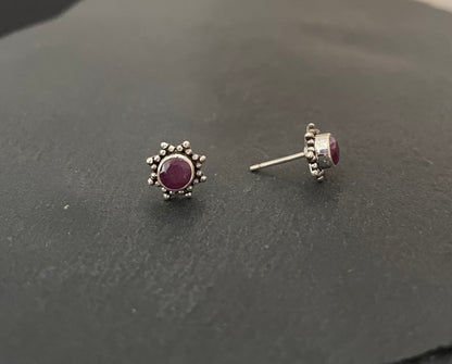 Round Ruby and Silver Studs image 1