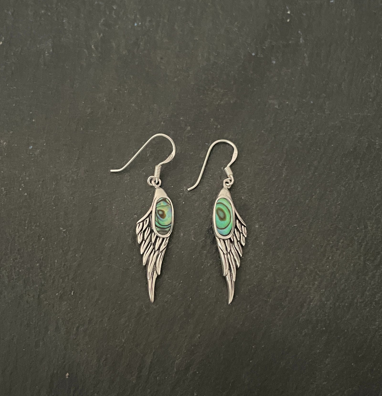 Paua Shell and Silver Angel Wing Earrings image 0