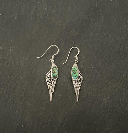 Paua Shell and Silver Angel Wing Earrings image 0