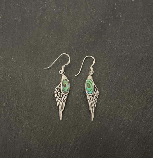 Paua Shell and Silver Angel Wing Earrings image 0