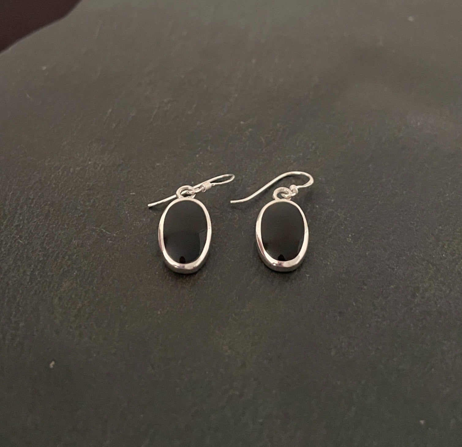 Black Onyx and Silver Oval Earrings image 1