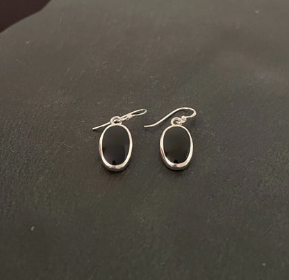 Black Onyx and Silver Oval Earrings image 1