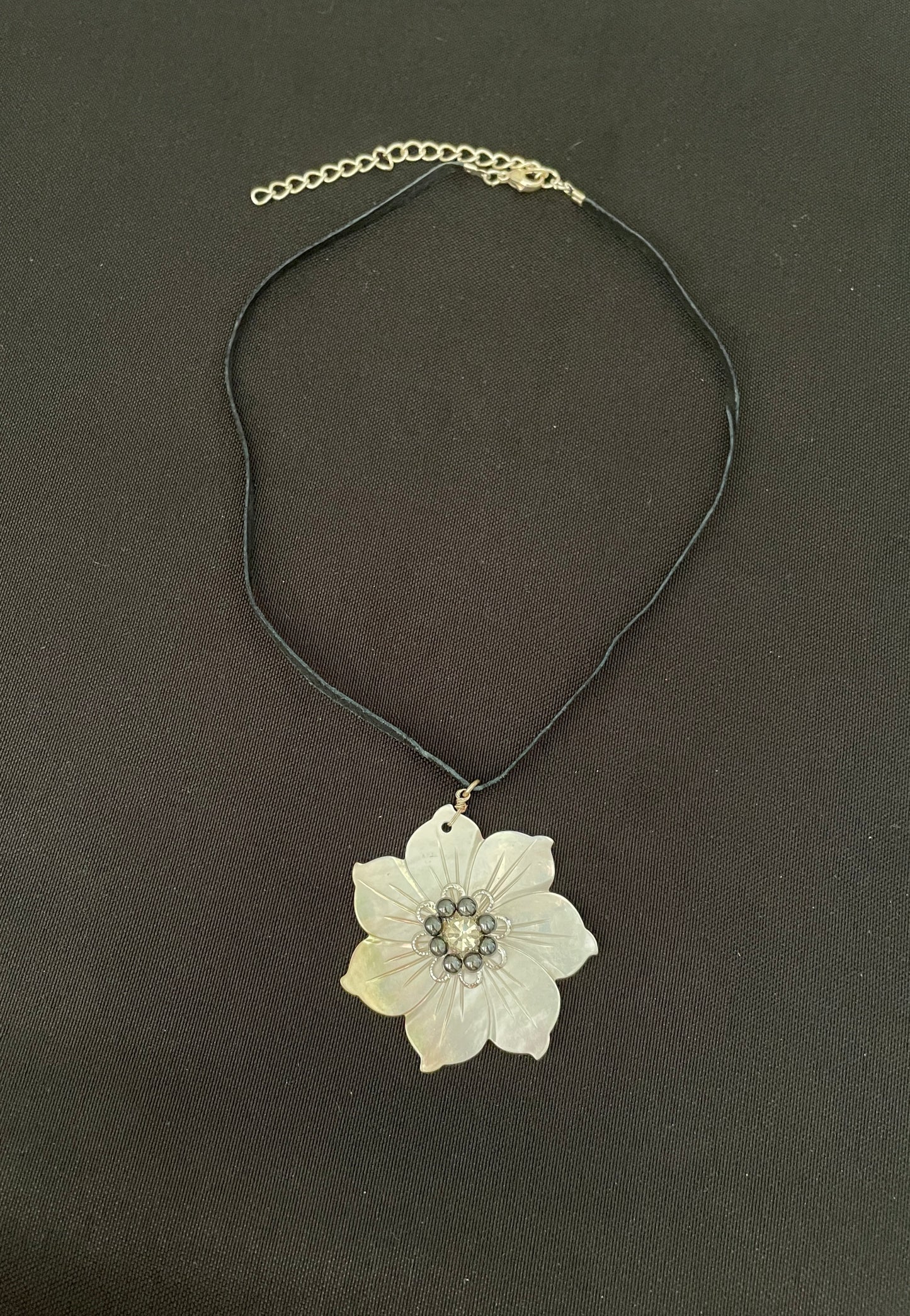 Mother of Pearl and Hematite Flower Necklace image 1