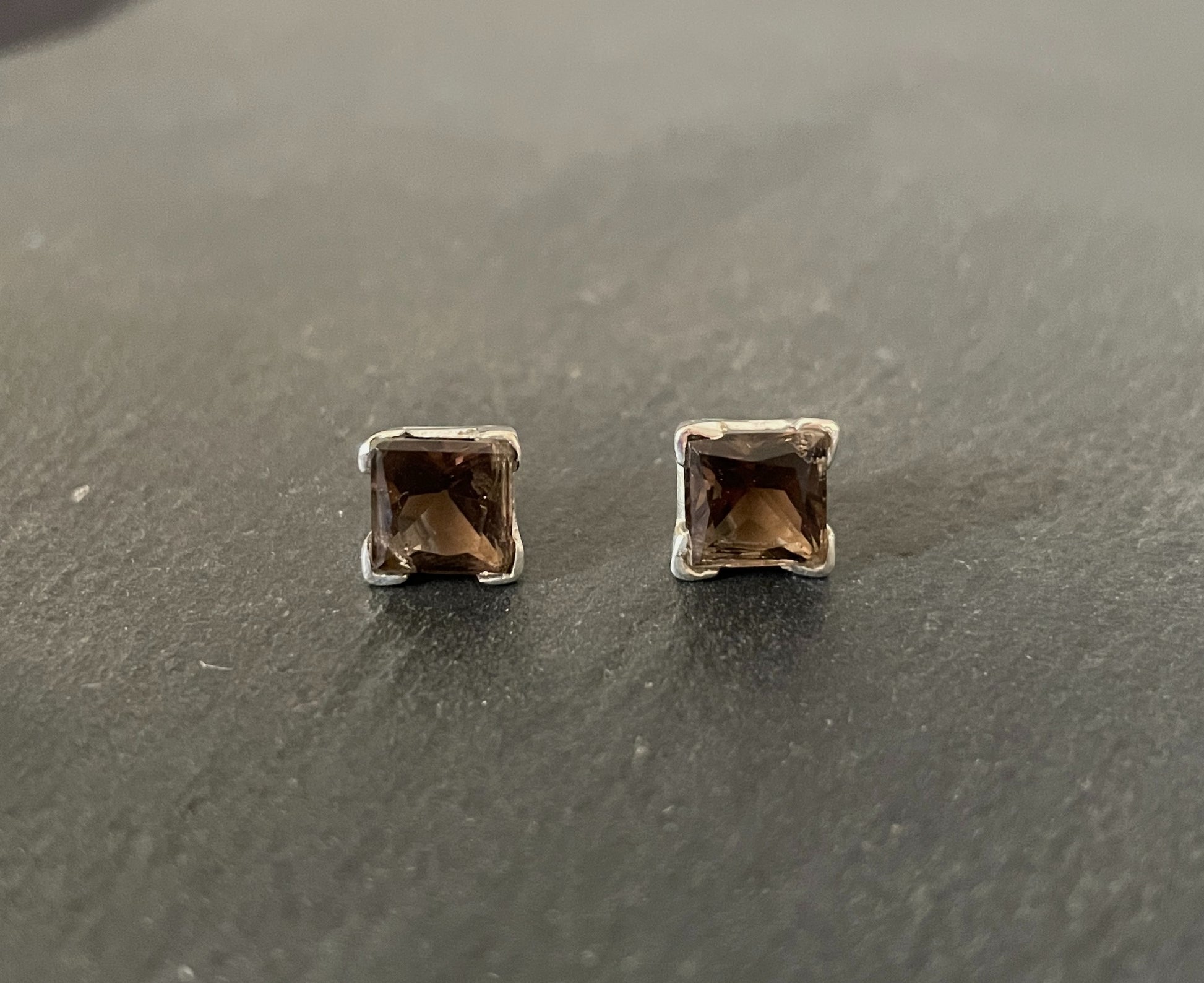 Square Smokey Quartz Stud Earrings image 0