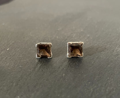 Square Smokey Quartz Stud Earrings image 0