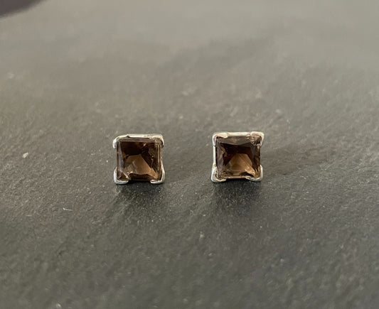 Square Smokey Quartz Stud Earrings image 0